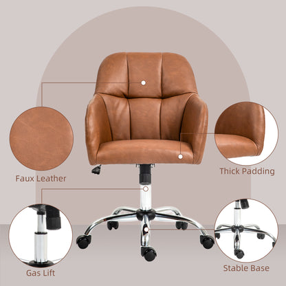 HOMCOM Faux Leather Tub Office Chair, with Wheels - Brown 