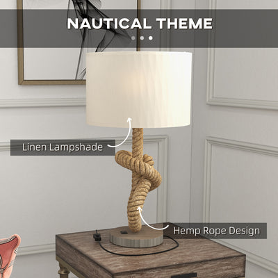 HOMCOM Nautical LED Table Lamp with USB Charging Port, Bedside Desk Lamp for Bedroom, Living Room, Home Office 