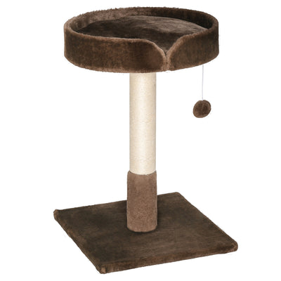 PawHut Small Cat Tree for Indoor Cats with Sisal Scratching Post Kitten Bed Cushion Ball Toy, Brown, 45x45x70 cm 