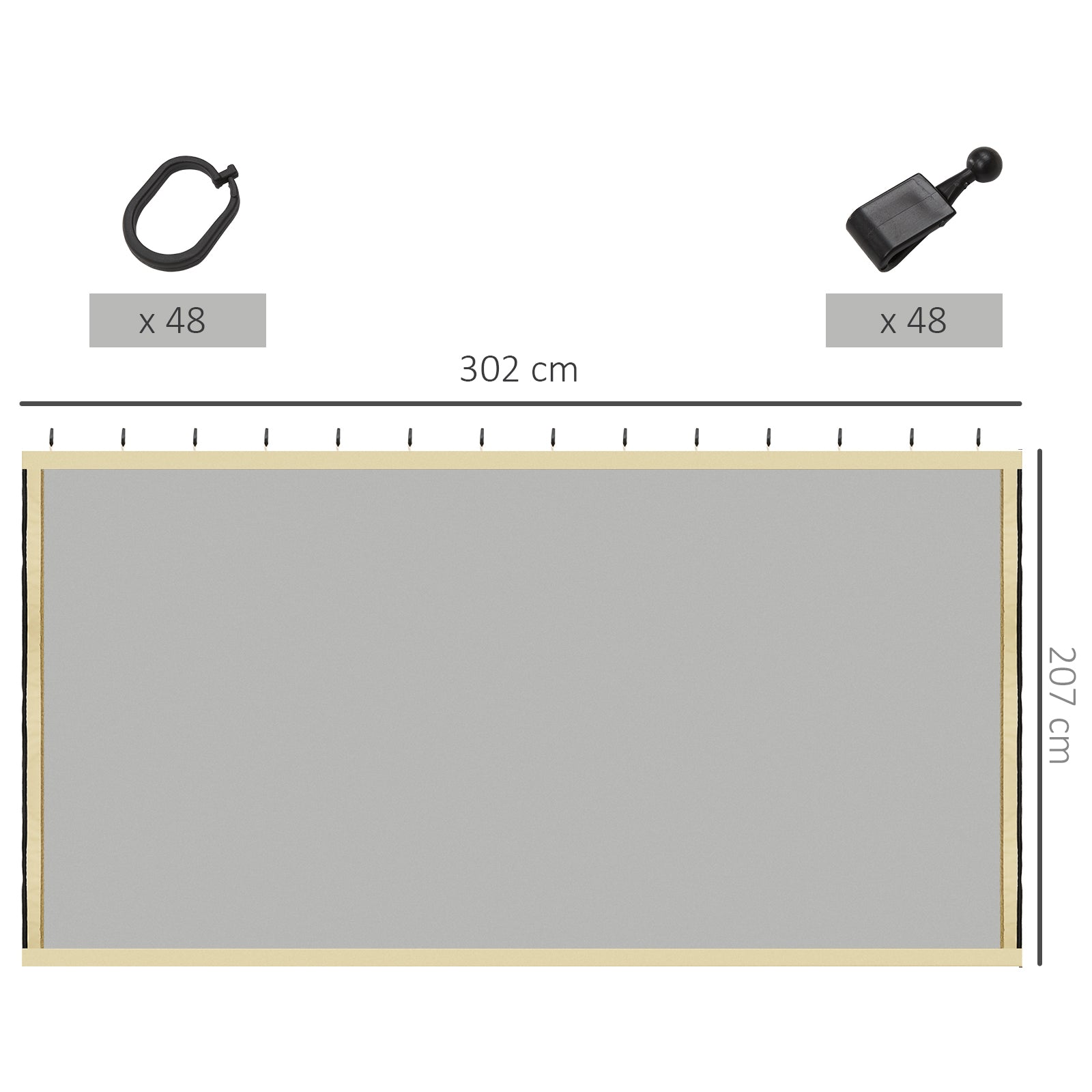 Outsunny 302 x 207cm Universal Replacement Mesh Sidewall Netting for Gazebos and Canopy Tents, (Sidewall Only) Beige 