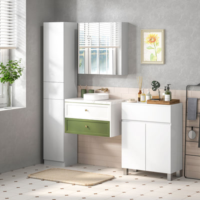 kleankin Bathroom Mirror Cabinet, Wall Mounted Bathroom Storage Cupboard with Adjustable Shelf, 60W x 15D x 60Hcm, High Gloss White 