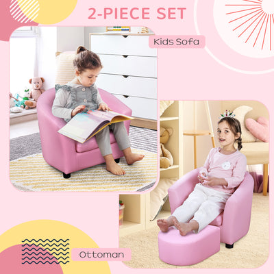 HOMCOM Kids Toddler Sofa Children's Armchair Footstool with Thick Padding, Anti-skid Foot Pads, 30 x 28 x 21cm, Pink 