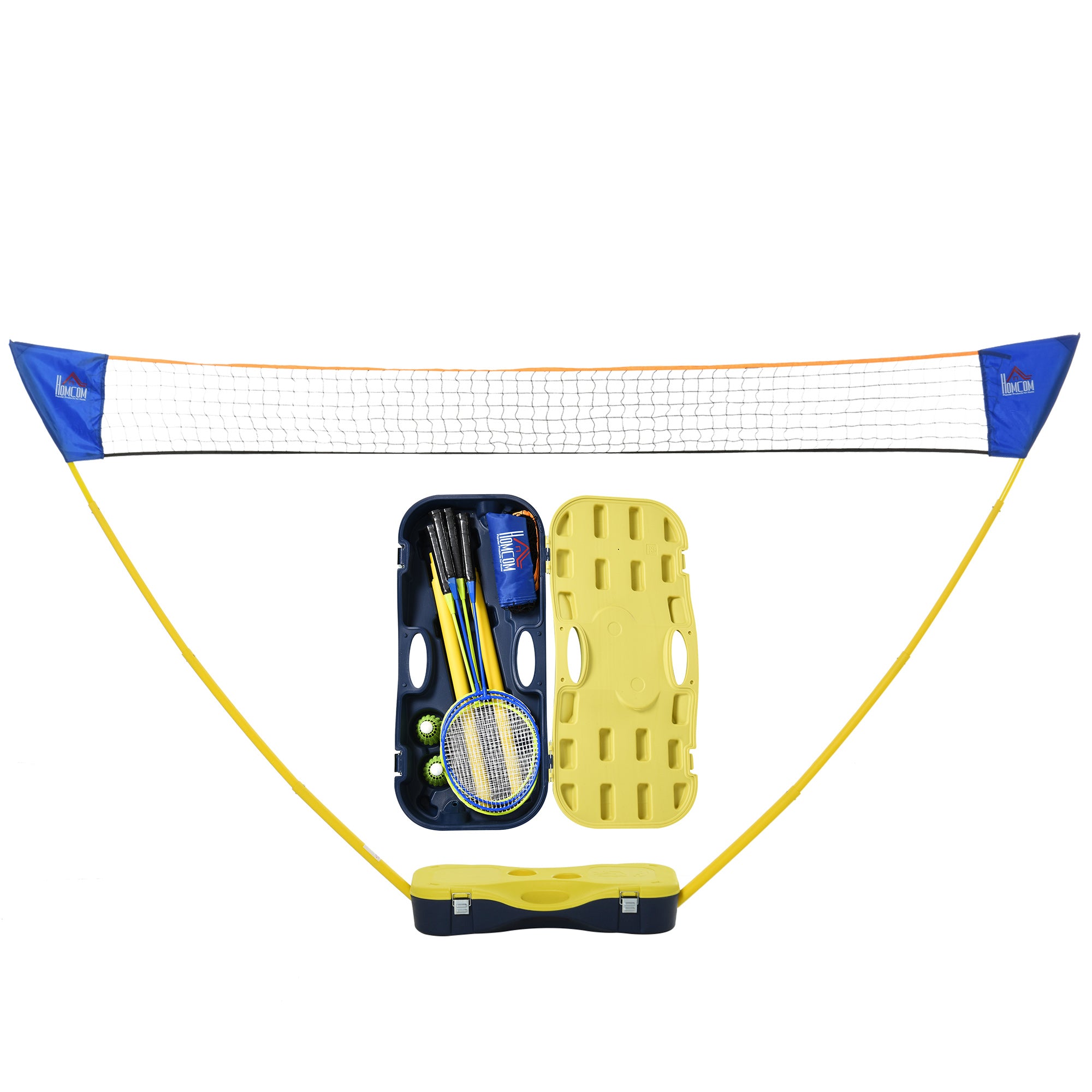 HOMCOM Portable Folding Badminton Net Set with 4 Badminton Rackets and 2 Nylon Shuttlecocks, for Adults Kids Indoor Outdoor Exercise Training 