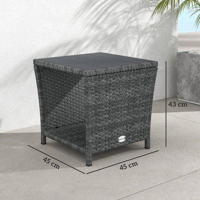 Outsunny Side Table 2-Tier Outdoor Coffee Table with Storage Shelf PS Wood Slat Top/Grey 
