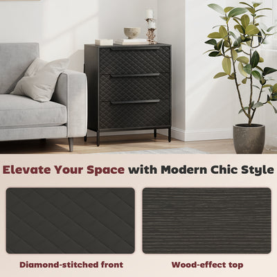HOMCOM Chest of Drawers, Dresser with 3 Fabric Drawers and Aluminium Handles - Black 