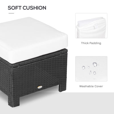 Outsunny Rattan Footstool Wicker Ottoman with Padded Seat Cushion Outdoor Patio Furniture for Garden Poolside Living Room, 50 x 50 x 35 cm, Black 