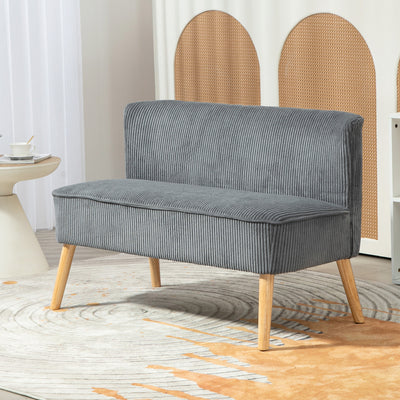 HOMCOM Modern Corduroy Double Seat Sofa w/ Wood Frame Foam Padding High Back Soft Comfortable Compact Couch Grey 