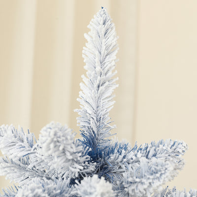 HOMCOM 6ft Flocked Artificial Christmas Tree with 700 Snow Frosted Tips, Metal Stand, Snowy Hinged Xmas Tree, Blue 
