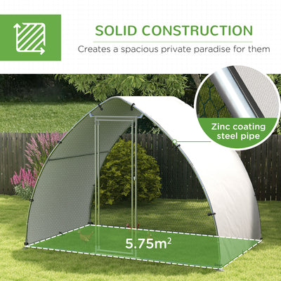 PawHut Galvanised Outdoor Chicken Coop with Cover, for 4-6 Chickens, Hens, Ducks, Rabbits, 3 x 1.9 x 2.2m - Silver Tone 