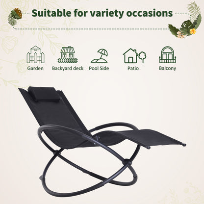 Outsunny Outdoor Orbital Lounger Zero Gravity Patio Chaise Foldable Rocking Chair w/ Pillow Black 