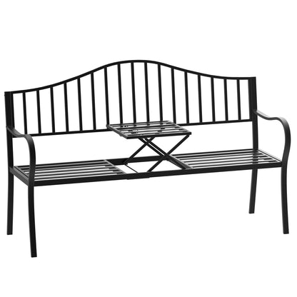 Outsunny Metal Bench W/Table,  150Lx53Wx95H cm 