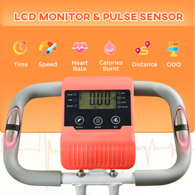 HOMCOM 2-in-1 Folding Exercise Bike with 8-Level Magnetic Resistance, Arm Resistance Band, Pulse Sensor, Orange 