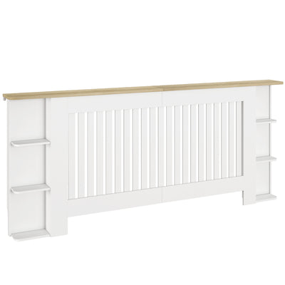 HOMCOM Radiator Cover with Open Storage Shelves, Vertical Slatted Cabinet Shelf Heater Cover for Living Room, Hallway, Extra Large, White 