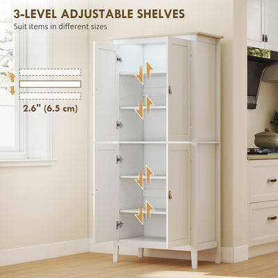 HOMCOM 176.5 cm Tall Pantry Cupboard with Motion Sensor LED Light - White 