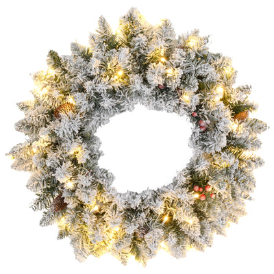 HOMCOM 60" Snowy Pine Cone and Berry Christmas Wreath, with LED Lights 