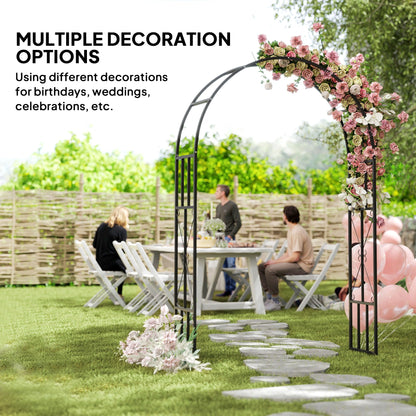 Outsunny Steel Garden Arch, 2.2m High x 1.5m Wide Metal Garden Trellis for Climbing Plants Roses Wisteria Vines, Outdoor Wedding Arch for Bridal Party Ceremony Decoration, Black 