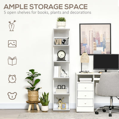 HOMCOM Modern 5-Tier Bookshelf, Freestanding Bookcase Storage Shelving for Living Room Home Office Study, White and Light Grey 