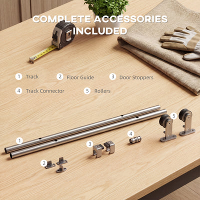 HOMCOM Sliding Door Hardware Kit Smooth Quiet 304 Stainless Steel for 200cm Track Sliver Tone 