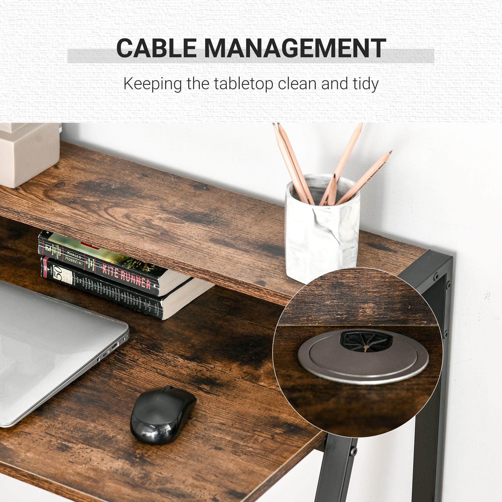 HOMCOM Writing Desk Computer Table Home Office PC Laptop Workstation Storage Shelf 84L x 45W cm Rustic Brown 