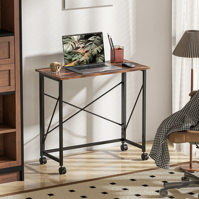 HOMCOM 80 cm Folding Desk on Wheels - Rustic Brown 