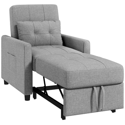 HOMCOM Linen-Look Single Chair Bed - Light Grey 