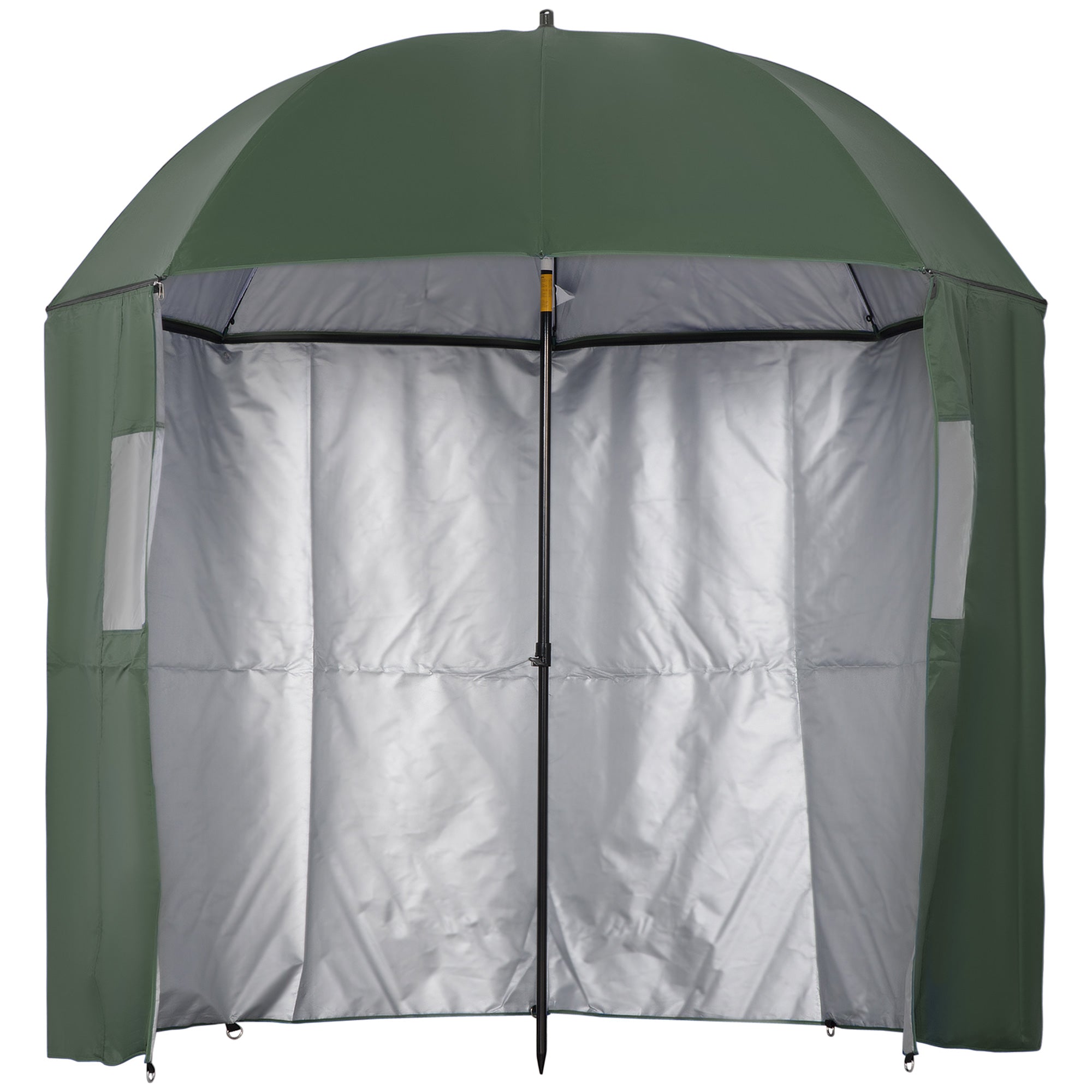 Outsunny 2m Beach Parasol Fishing Umbrella Brolly with Sides and Push Botton Tilt Sun Shade Shelter with Carry Bag, UV30+, Green 