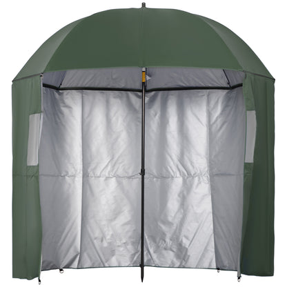 Outsunny 2m Beach Parasol Fishing Umbrella Brolly with Sides and Push Botton Tilt Sun Shade Shelter with Carry Bag, UV30+, Green 