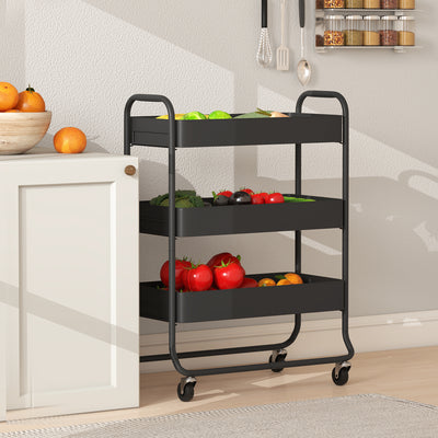 HOMCOM 3-Tier Storage Trolley on Wheels, Rolling Utility Cart with Mesh Backets for Kitchen, Bathroom, Bedroom, Black 
