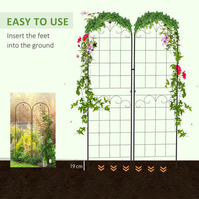 Outsunny Metal Trellis Set of 2, Garden Trellis for Climbing Plants Support Frames, Floral Design 