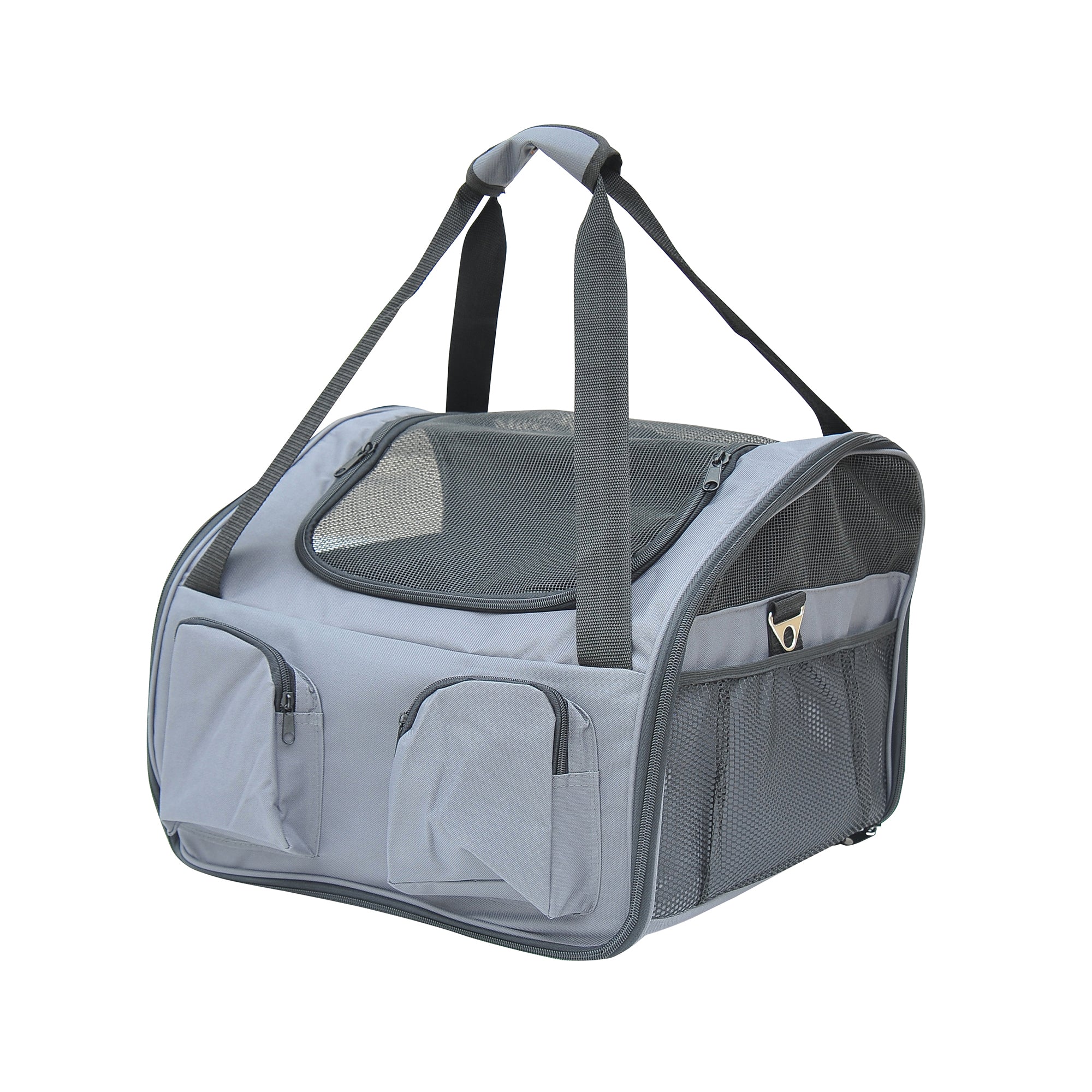 PawHut Pet Carrier Folding Bag Car Seat Cat Dog Puppy Kennel Portable Travel Cage Tote Case Mesh Holder House Grey 
