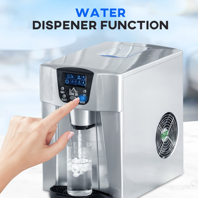 HOMCOM Ice Maker Machine and Water Dispenser, Counter Top Ice Cube Maker for Home with 3L Tank, Adjustable Cube Size, 9 Ice Cubes per 6-10 Minutes, No Plumbing Required, Silver 