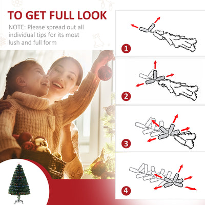 HOMCOM 4 Feet Prelit Artificial Christmas Tree with Multi-Coloured Fibre Optic LED Light, Holiday Home Xmas Decoration, Green