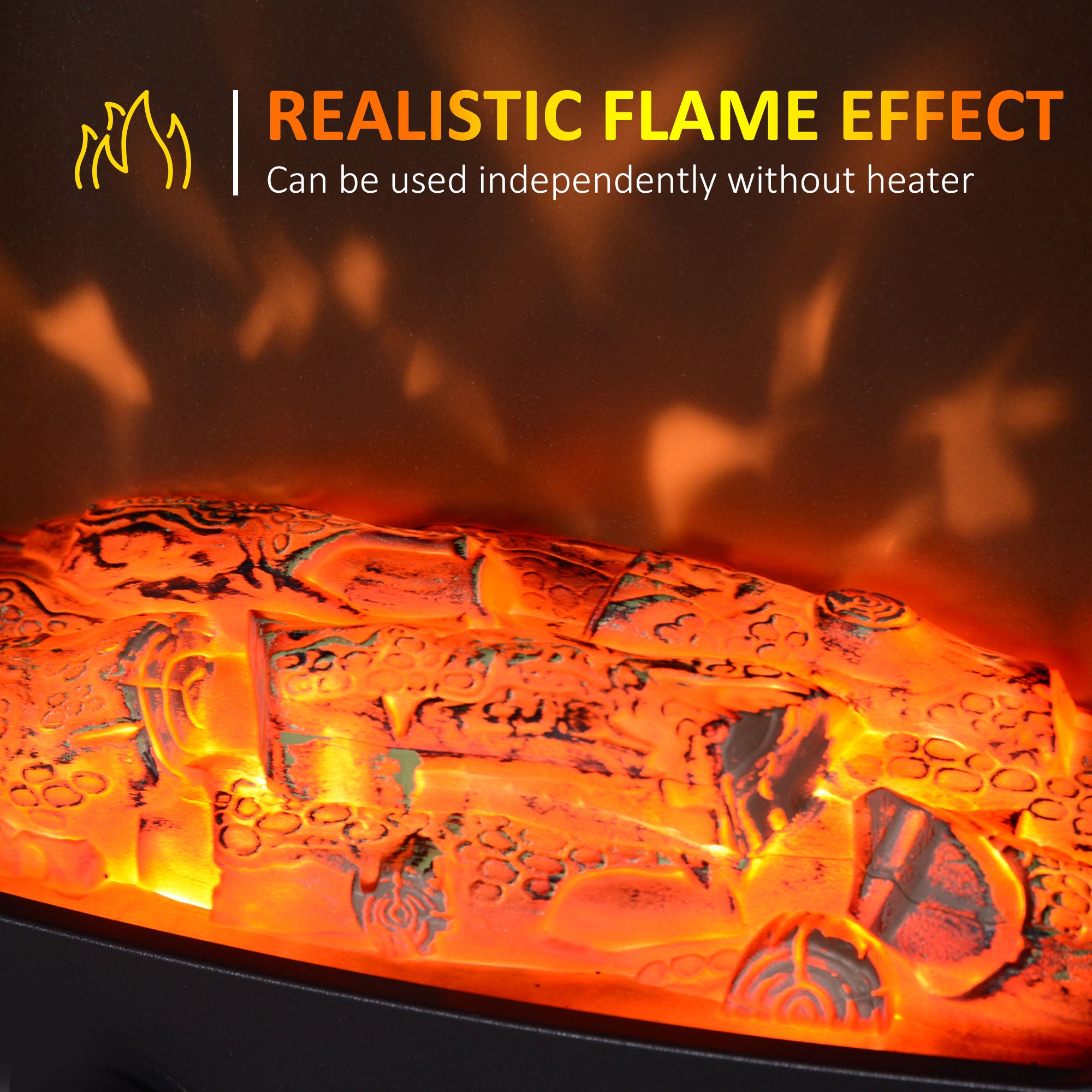 HOMCOM Tempered Glass Casing Electric Fireplace, Freestanding Electric Fire with Realistic Flame Effect, Log Burner with Overheat Protection, 950w/ 1850W, Black 