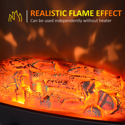 HOMCOM Tempered Glass Casing Electric Fireplace, Freestanding Electric Fire with Realistic Flame Effect, Log Burner with Overheat Protection, 950w/ 1850W, Black 