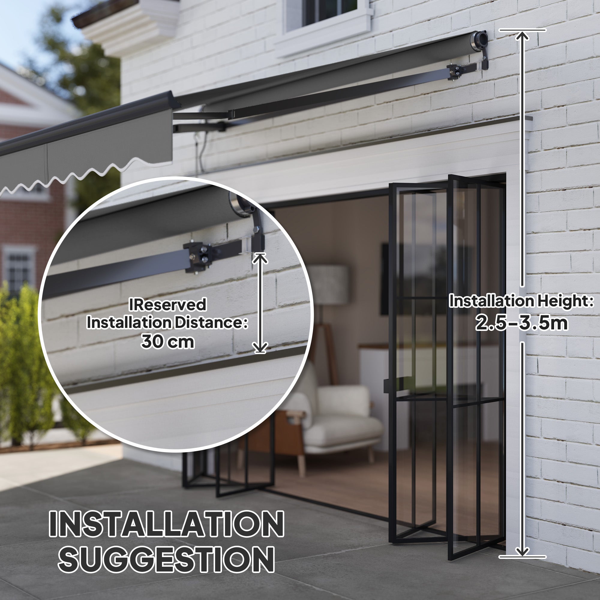 Outsunny 2.5 x 2m Electric Awning with Remote Controller, Aluminium Frame DIY Retractable Awning, UV30+ Sun Shade Canopy for Garden Patio Deck Door Window, Dark Grey 
