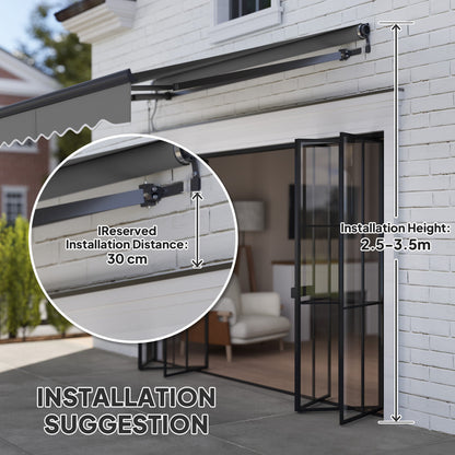 Outsunny 2.5 x 2m Electric Awning with Remote Controller, Aluminium Frame DIY Retractable Awning, UV30+ Sun Shade Canopy for Garden Patio Deck Door Window, Dark Grey 