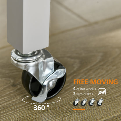 HOMCOM Kitchen Trolley Utility Cart on Wheels with Rubberwood Worktop, Towel Rack, Storage Shelves & Drawer for Dining Room, Grey 