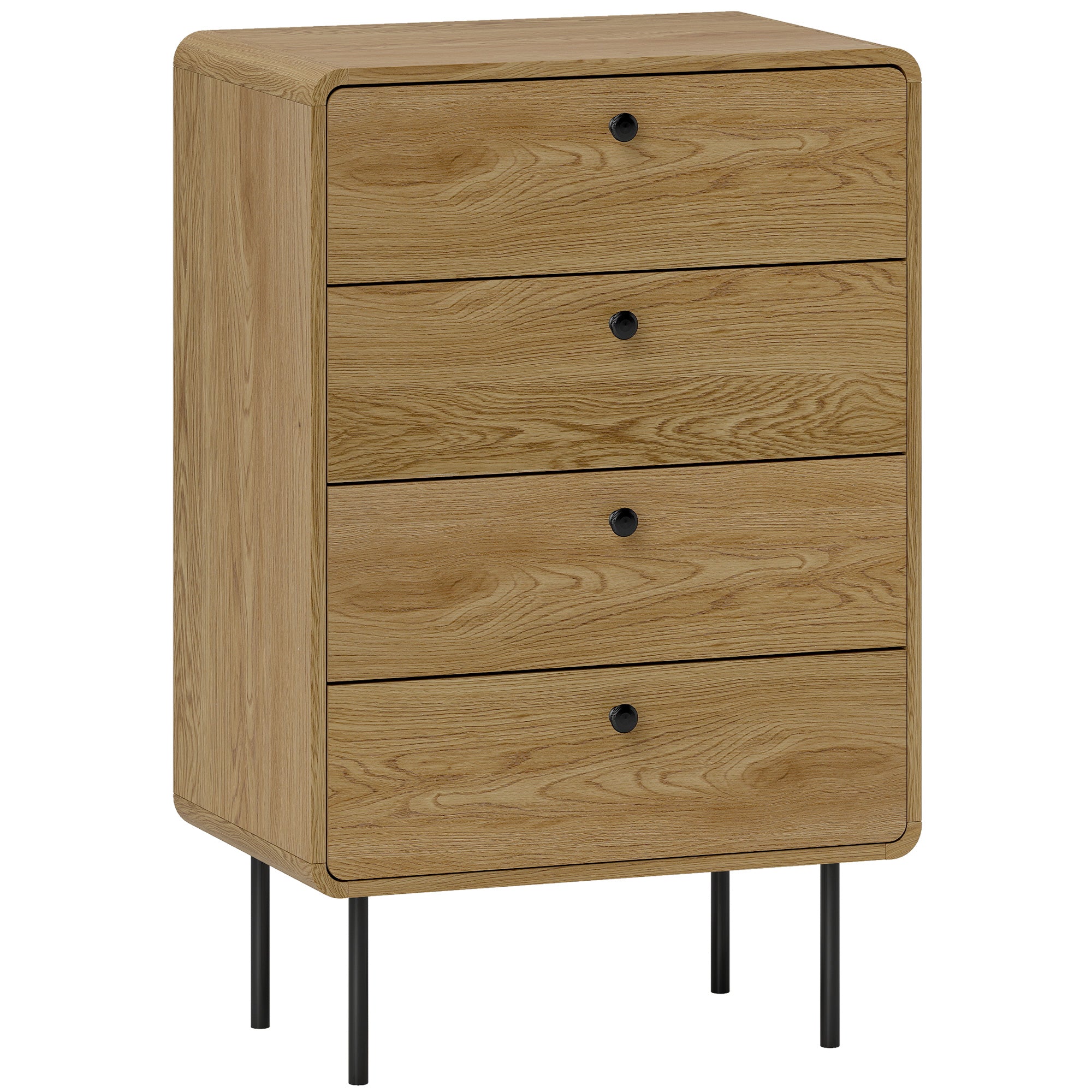HOMCOM Modern Chest of Drawers with 4 Drawers - Oak 