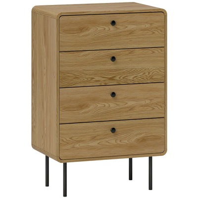 HOMCOM Modern Chest of Drawers with 4 Drawers - Oak 