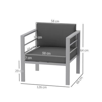Outsunny Garden Sofa Set of 2, All-Weather Garden Sofa Set with Removable Cushions, Metal Frame Outdoor Furniture for Balcony, Charcoal Grey 