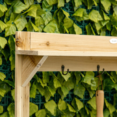 Outsunny Garden Potting Bench Table, Wooden Workstation Bench w/ Galvanized Metal Tabletop, Storage Shelves and Hooks, Natural 