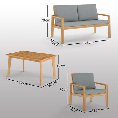 Outsunny 4-Piece Wooden Garden Furniture Set with Cushions - Teak 