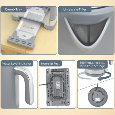 HOMCOM Sleek Textured Kettle and Toaster Set - Grey 