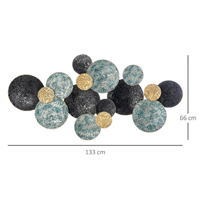HOMCOM 3D Metal Wall Art Modern Circle Hanging Wall Sculptures Home Decor for Living Room Bedroom Dining Room, Blue Black Gold 