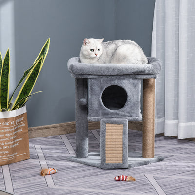 PawHut Cat Tree Tower for Indoor Cats Cat Scratching Post Climbing Activity Centre w/Jute Scratching Pad, Toy Ball, Cat House - Grey 