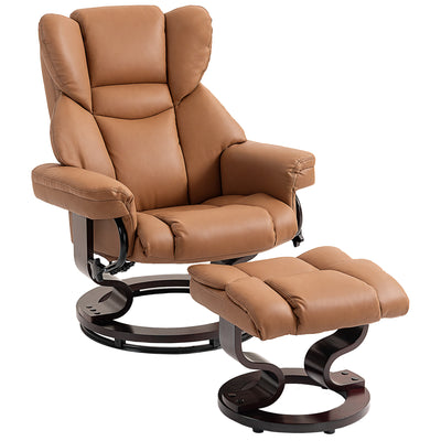 HOMCOM Faux Leather Reclining Chair and Footstool - Brown 