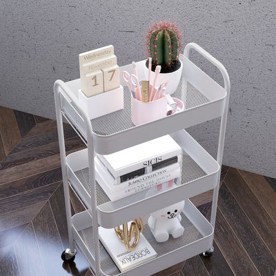 HOMCOM Three-Tier Steel Storage Trolley - White 