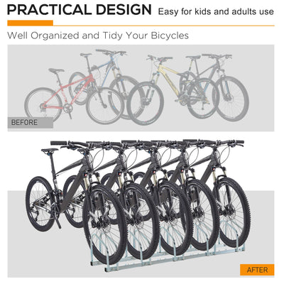 HOMCOM Bike Stand Parking Rack Floor or Wall Mount Bicycle Cycle Storage Locking Stand (5 Racks, Silver) 