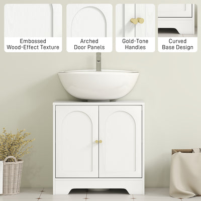 HOMCOM Under Sink Bathroom Cabinet with 2 Arch Doors - White 