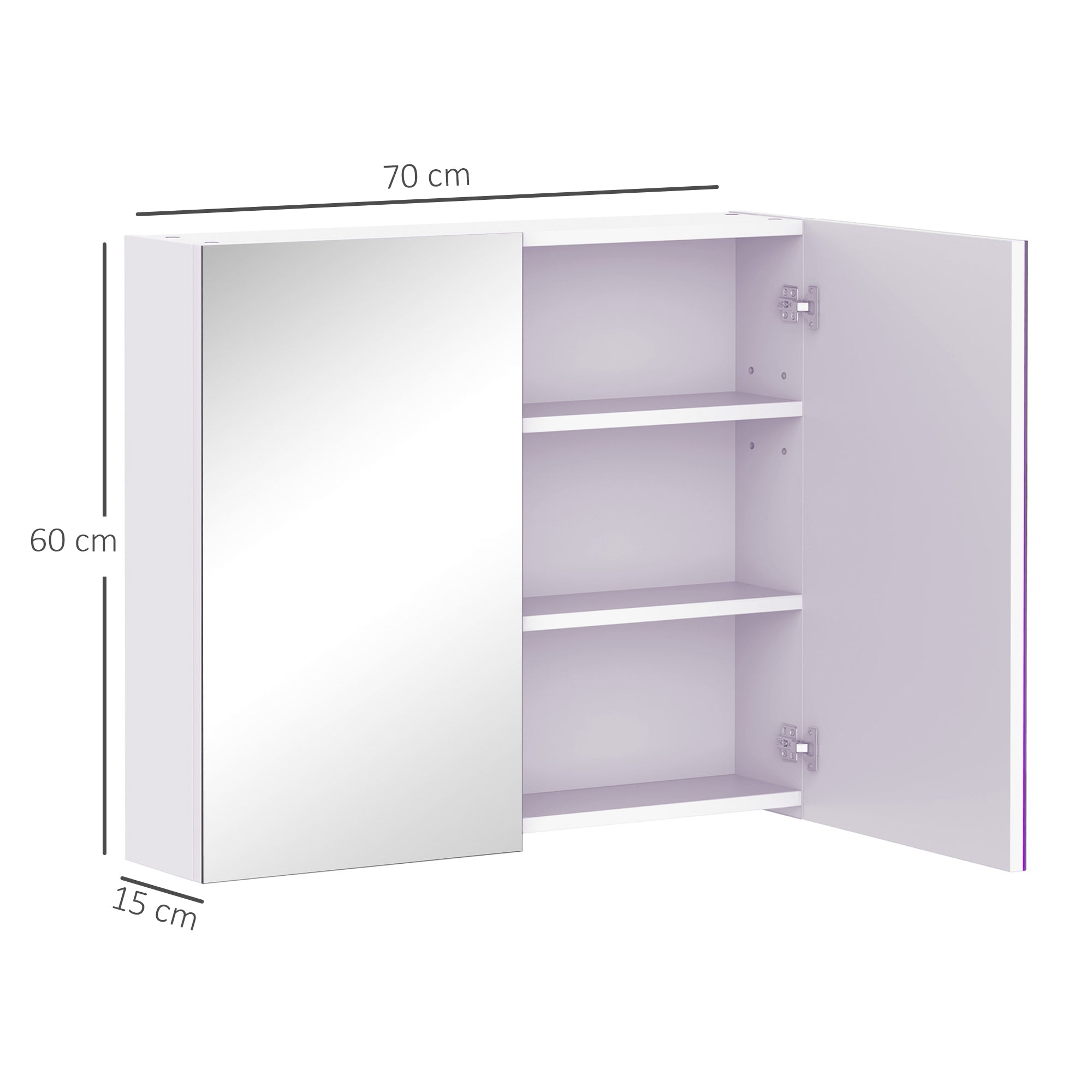 HOMCOM Mirror Cabinet, Wall Mount Bathroom Storage Cabinet with Adjustable Shelf, Double Door Cupboard, 70 x 15 x 60 cm, White 